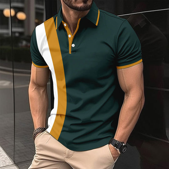 Herren kurzärmeliges Poloshirt mit modernen Farbblocks und atmungsaktivem Material R&B