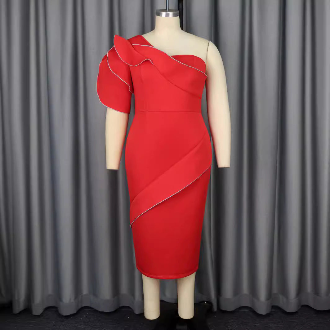 Damen figurbetontes Wickelkleid mit asymmetrischem Design und trendigem Rüschenelement R&B