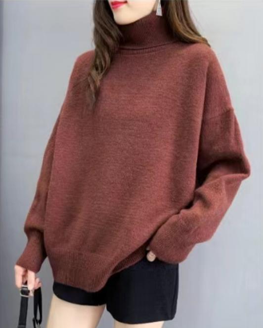 Damen Oversized Pullover mit hohem Kragen und Puffärmeln R&B