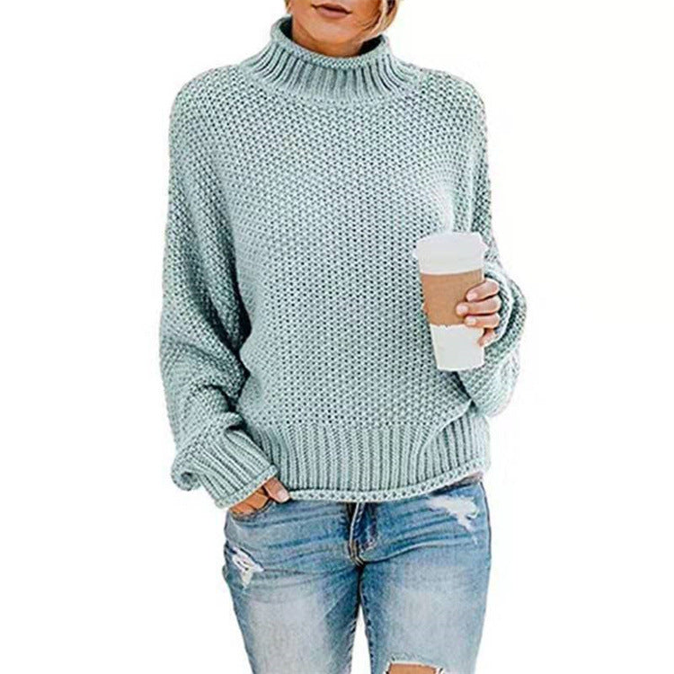 Damen lässiger Strickpullover mit hohem Kragen und strukturierter Oberfläche R&B