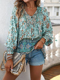 Damen Bluse mit floralen Mustern und bindbarem Ausschnitt R&B