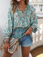 Damen Bluse mit floralen Mustern und bindbarem Ausschnitt R&B
