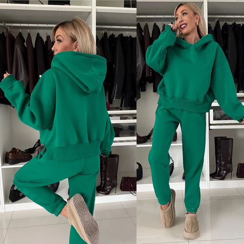 Damen lässiges Loungewear-Set mit Hoodie und Jogginghose aus weichem Fleece R&B