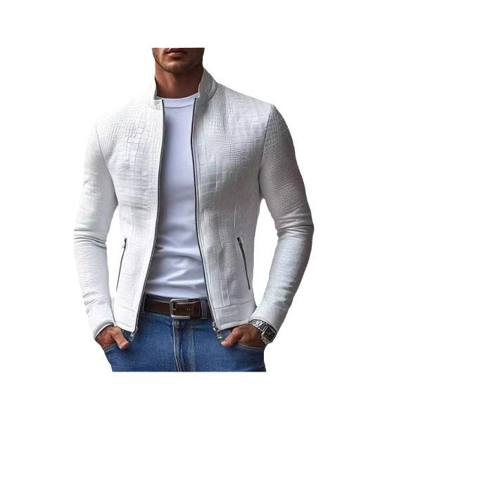 Herren elegante Kunstlederjacke mit kroko-ähnlicher Textur R&B