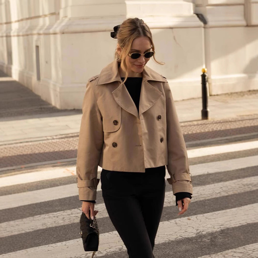 Damen cropped Trenchjacke mit exklusivem Schnitt und praktischen Taschen R&B