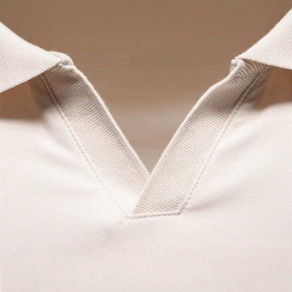 Herren nan feinstrickiges Kurzarm-Poloshirt mit offenem V-Kragen und elastischem Saum R&B