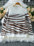 Damen gemütlicher Strickpullover mit modernem Zrastreifen-Muster und komfortablem Schnitt