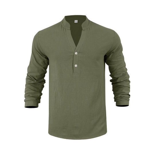 Herren Langarm-Henley-Shirt mit bequemen Knöpfen und lässigem Schnitt R&B