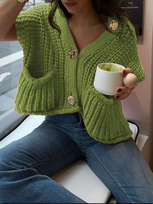 Damen Strickweste mit Knopfdetails und praktischen Taschen R&B