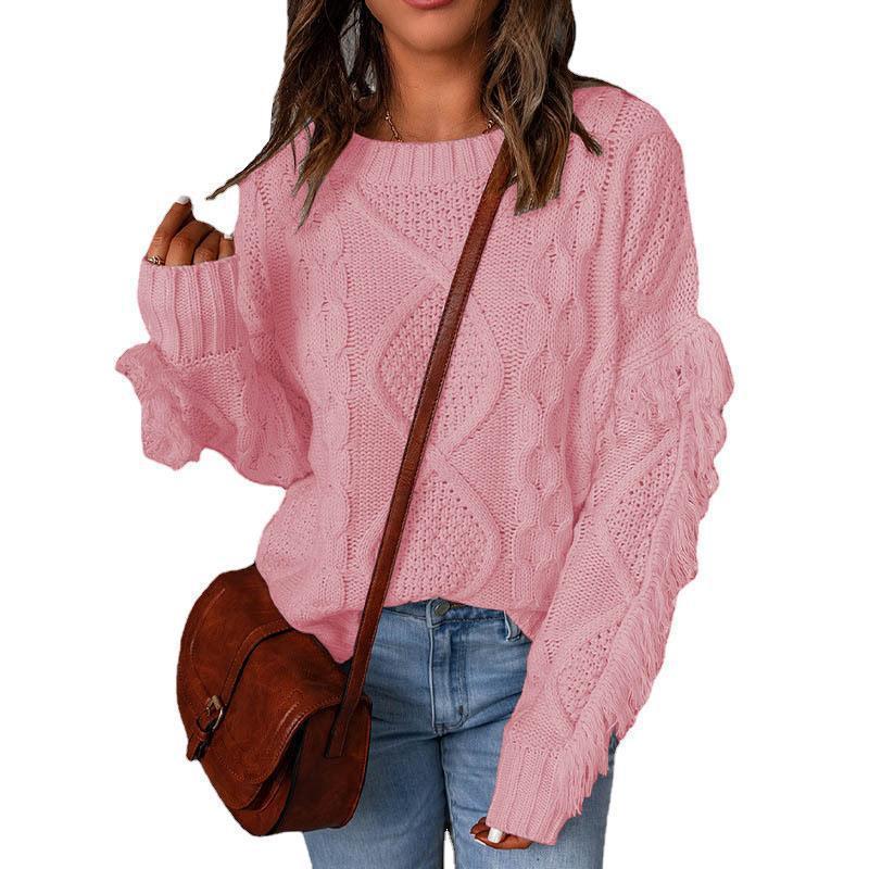 Damen Grobstrickpullover mit modischen Fransen und strukturiertem Design R&B
