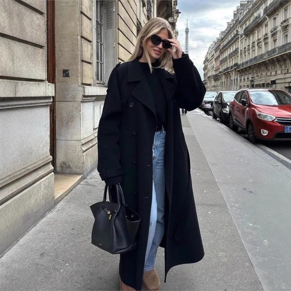 Damen eleganter und stylischer Trenchcoat mit taillierbarem Gürtel R&B
