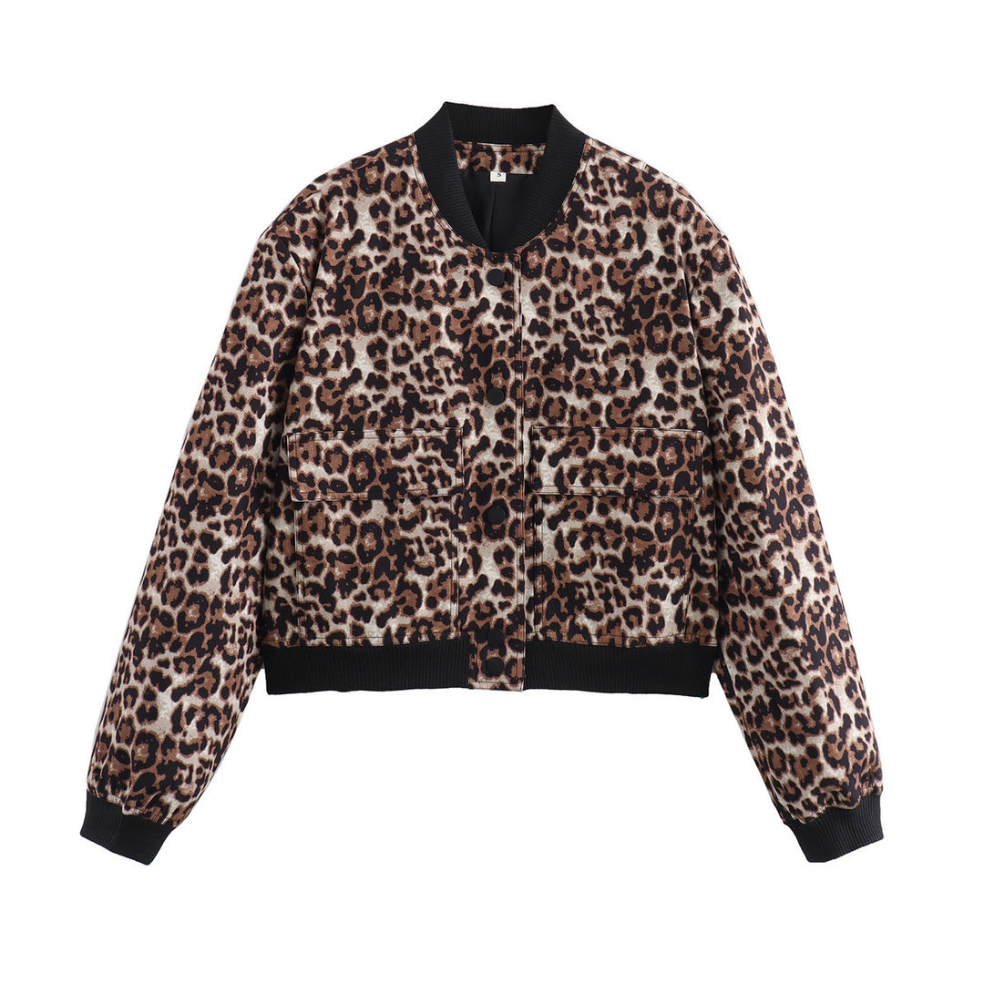 Damen modische cropped Jacke mit animalischem Muster und praktischen Taschen R&B