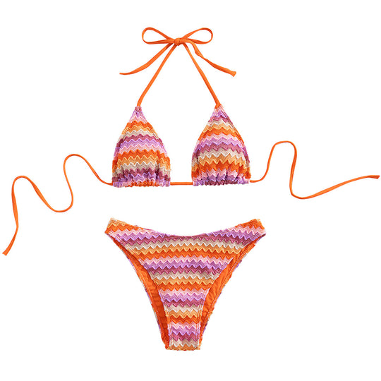 Damen Triangel-Bikini mit romantischem Wellenmuster R&B