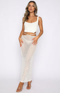 Damen gehäkeltes Crop-Top und Maxirock-Set mit seitlichen Schlitzen und Binde-Details R&B