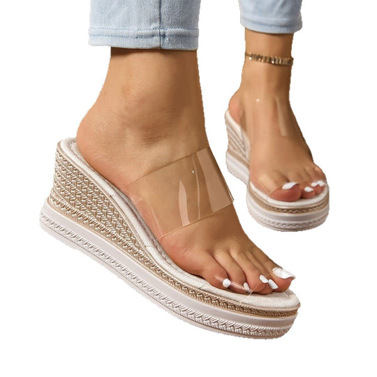 Damen Wedge-Pantoletten mit transparentem Riemen und komfortabler Sohle R&B