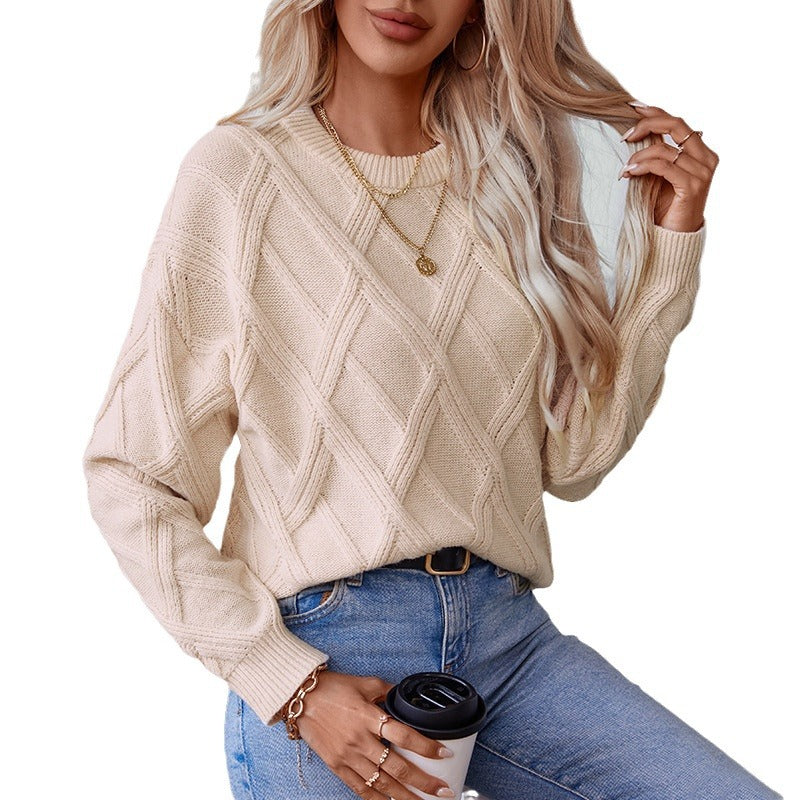 Damen Strickpullover mit modernem Rautenmuster und hochwertigem Material R&B