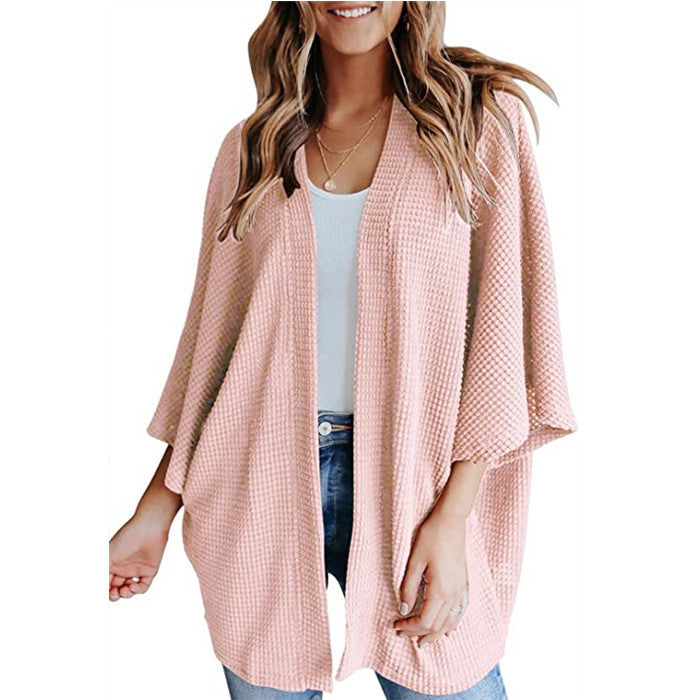 Damen lässiger Strickjacke im Waffelmuster R&B