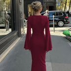 Damen Elegantes Maxikleid mit geschwungenem Saum und lässigen Fledermausärmeln