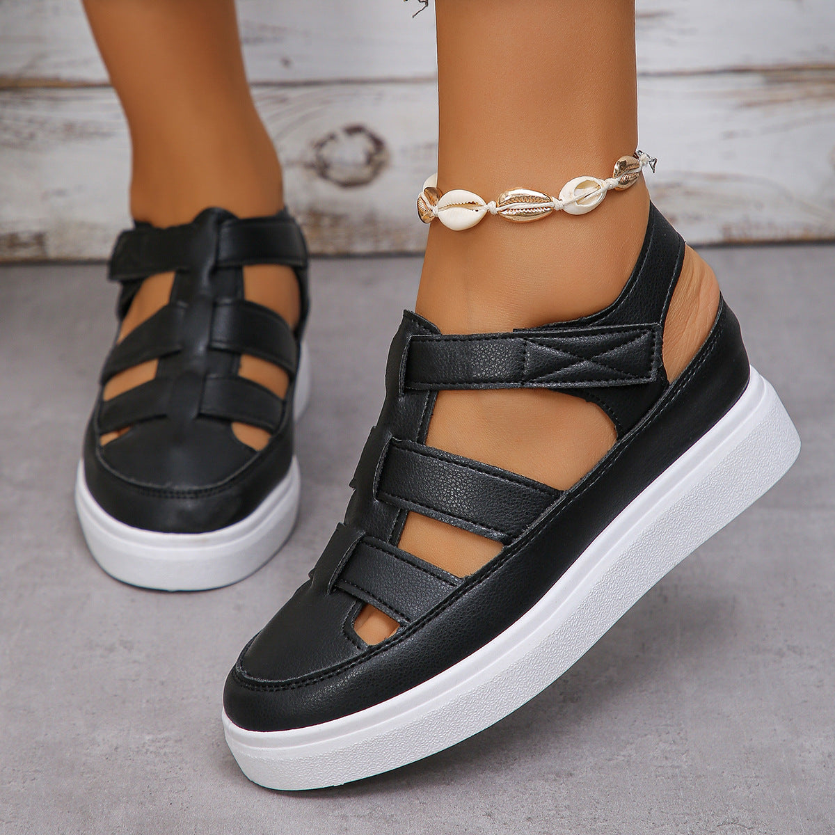 Damen Wedge-Sneaker mit verstellbaren Riemen und rutschfester Sohle R&B