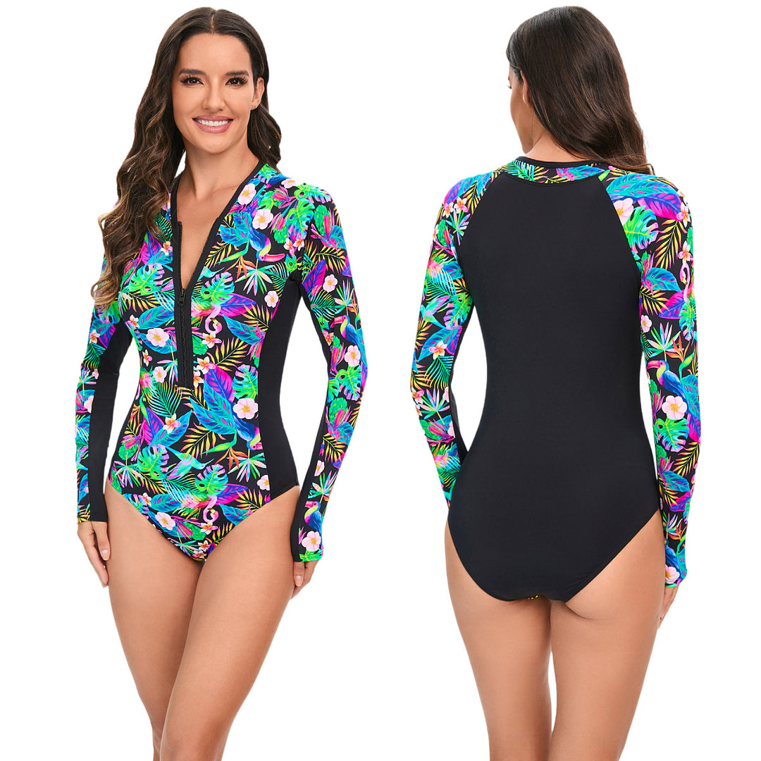 Damen Langarm-Schwimmanzug mit floralem Design R&B