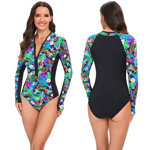 Damen Langarm-Schwimmanzug mit floralem Design R&B