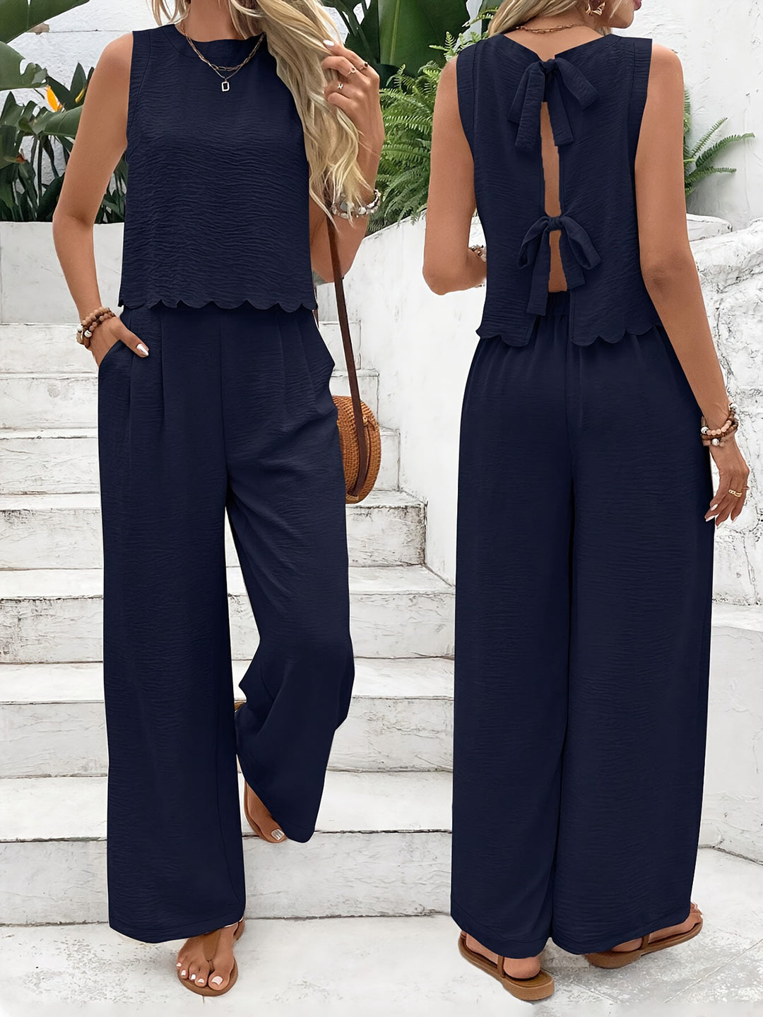 Damen Jumpsuit mit elegantem Rückenausschnitt und weitem Bein R&B