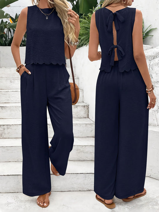 Damen Jumpsuit mit elegantem Rückenausschnitt und weitem Bein R&B