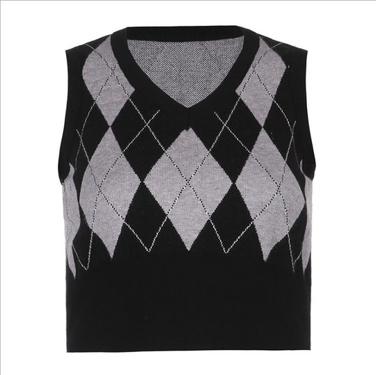 Damen cropped Stricktop mit modernem Rautenmuster R&B
