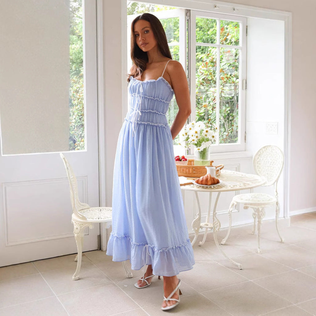 Damen Maxikleid mit Rüschendetails und verstellbaren Trägern R&B
