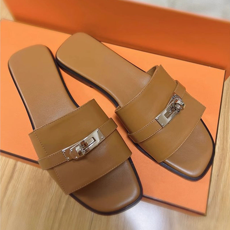 Damen elegante Slides mit luxuriöser Schnallenakzentgestaltung R&B