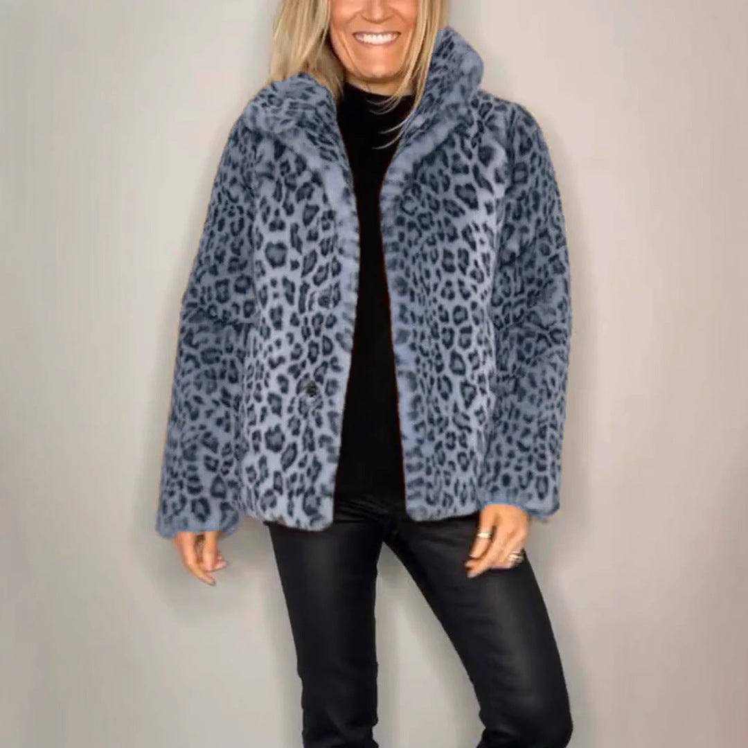 Damen kuschelige Leopardenfell Jacke R&B