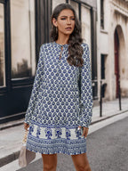 Damen romantisches Kleid mit detailverliR&Btem Print und langen Ärmeln R&B
