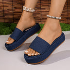 Damen Riemchen-Pantoletten mit komfortablem Denim-Obermaterial und rutschfester Sohle R&B