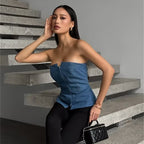 Damen ärmelloser Denim-Top mit Reißverschluss