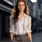 Damen Langarm-Bluse mit feinen Streifen und klassischem Kragen R&B