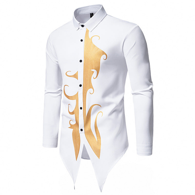 Herren langärmliges Designerhemd mit einzigartigem Muster und asymmetrischem Schnitt R&B