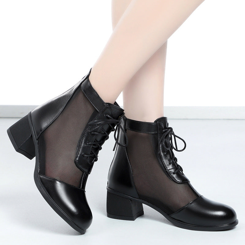 Damen Elegante Schnürstiefeletten mit atmungsaktiver Netzstruktur und komfortablem Blockabsatz R&B