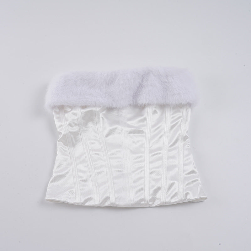 Damen-Corsage mit elegantem Pelzkragen und figurbetonendem Design R&B