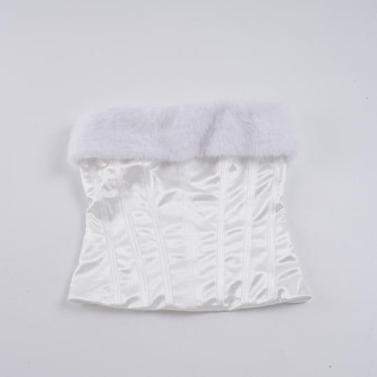 Damen-Corsage mit elegantem Pelzkragen und figurbetonendem Design R&B