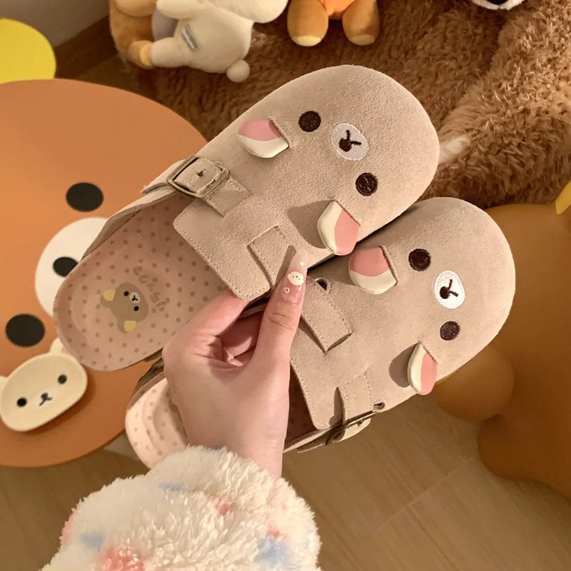 Damen Kuschelige Clogs mit niedlichem Tiermotiv und verstellbarem Schnallenverschluss R&B