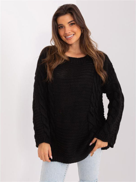 Damen Grobstrickpullover mit modernem Zopfmuster und weiten Ärmeln R&B
