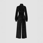 Damen eleganter Samt-Jumpsuit mit schickem Kragen und weitem Bein R&B