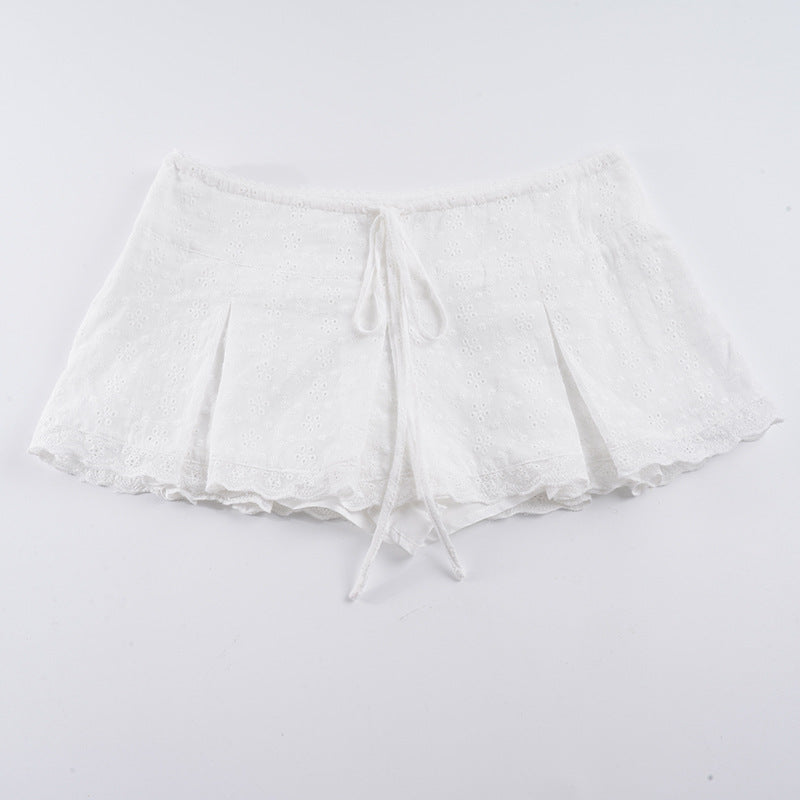 Damen verspielte Shorts mit verstellbarem Bindeband und zarten Spitzenakzenten R&B