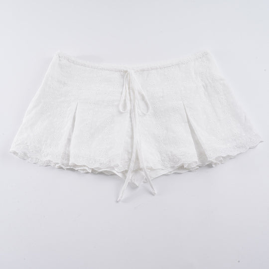 Damen verspielte Shorts mit verstellbarem Bindeband und zarten Spitzenakzenten R&B