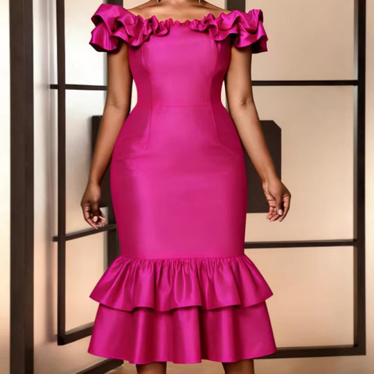 Damen Figurbetontes Abendkleid mit Rüschensaum R&B