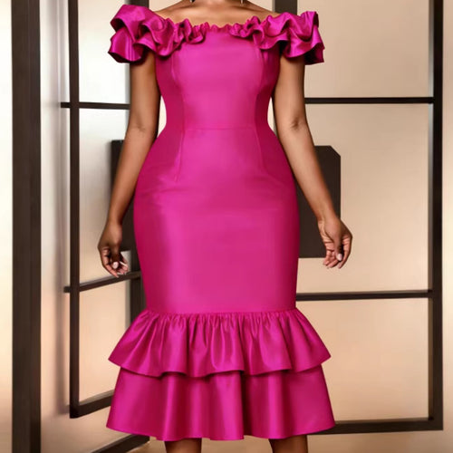 Damen Figurbetontes Abendkleid mit Rüschensaum R&B