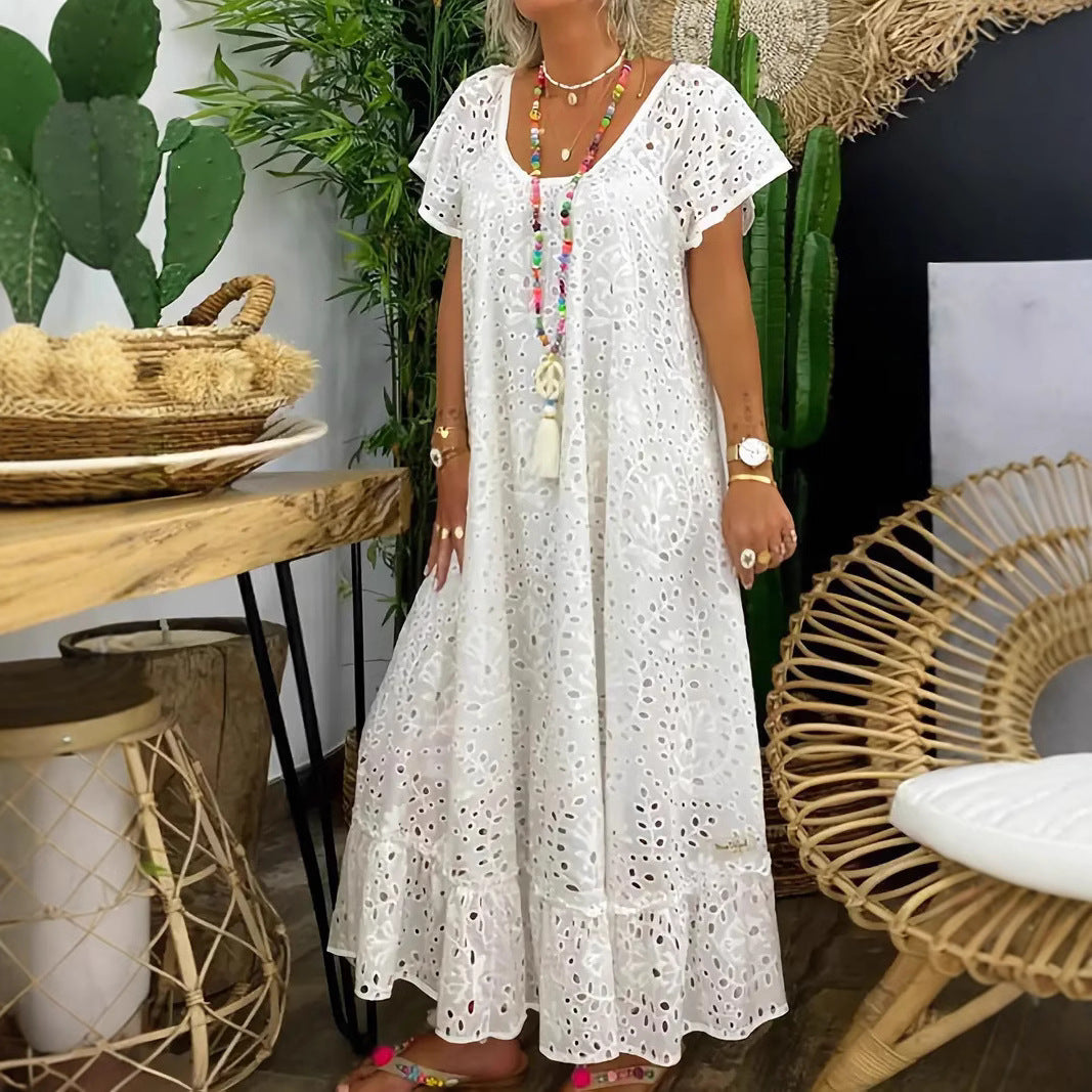 Damen Freizeitkleid mit luftigen Volants und einzigartigem Lochmuster R&B