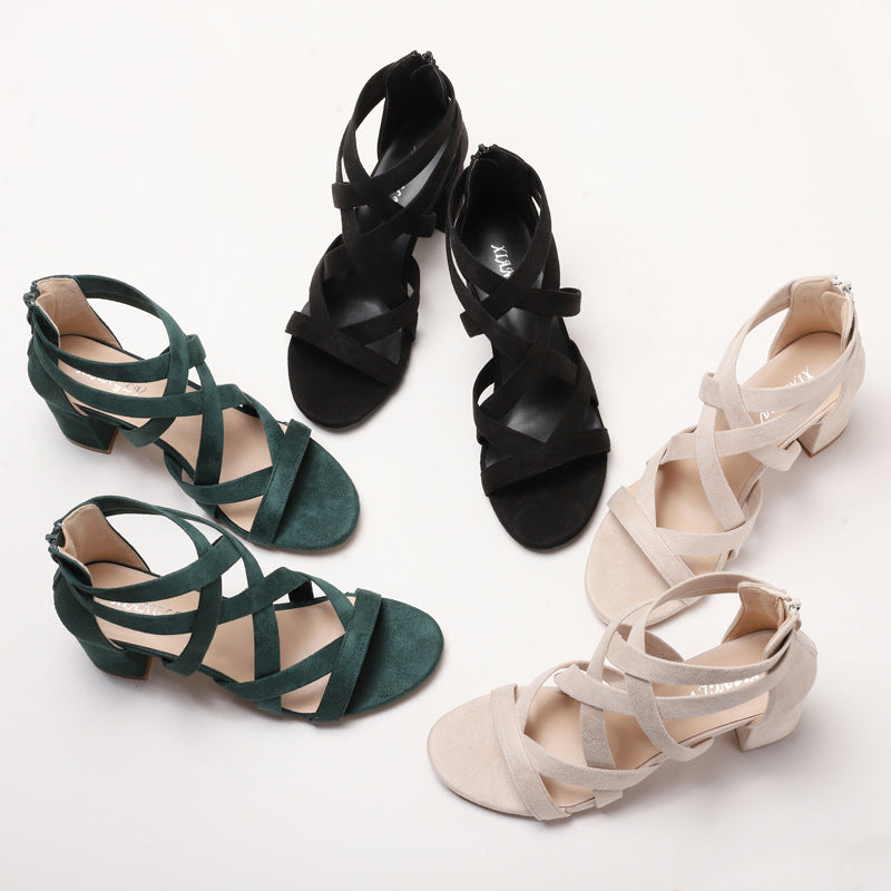 Damen Sandalen mit stylischem Kreuzriemen und komfortablem Blockabsatz R&B
