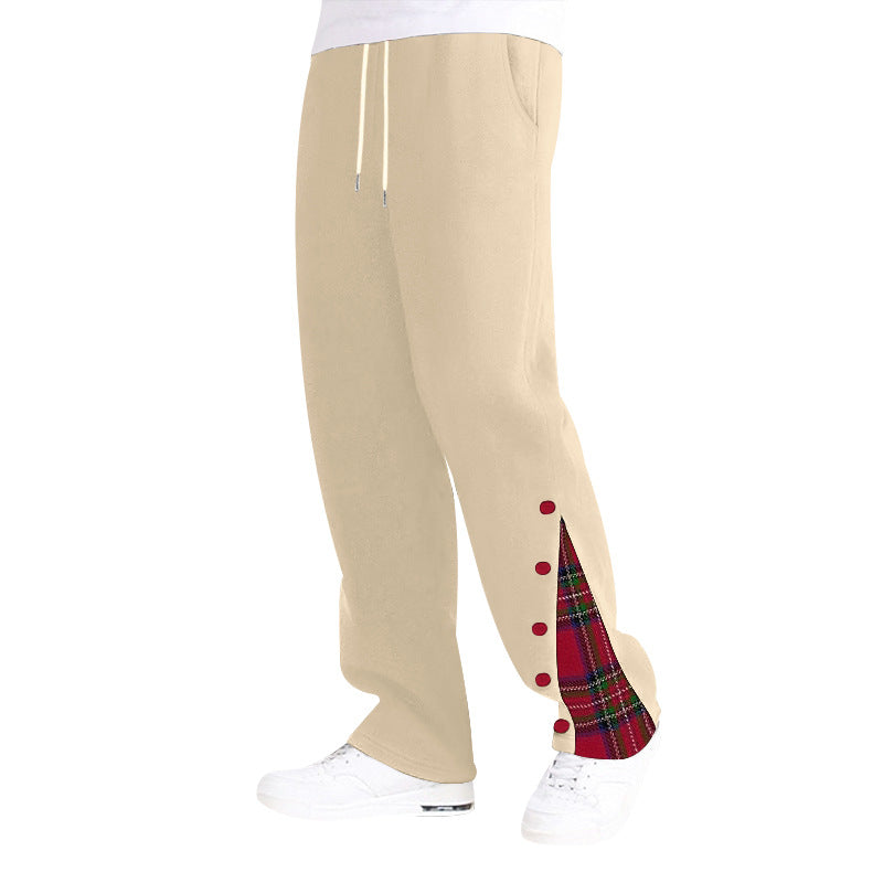Herren bequeme Freizeithose mit seitlichen Knopfdetails und Karomuster R&B
