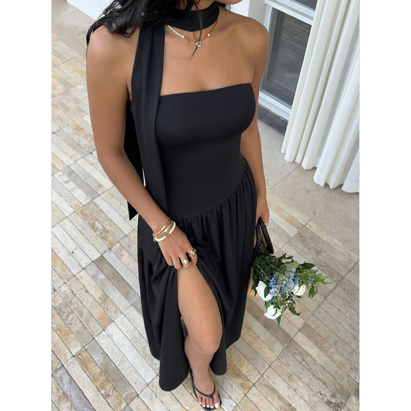 Damen Elegantes Maxikleid mit asymmetrischem Saum und schickem Trägerdesign R&B